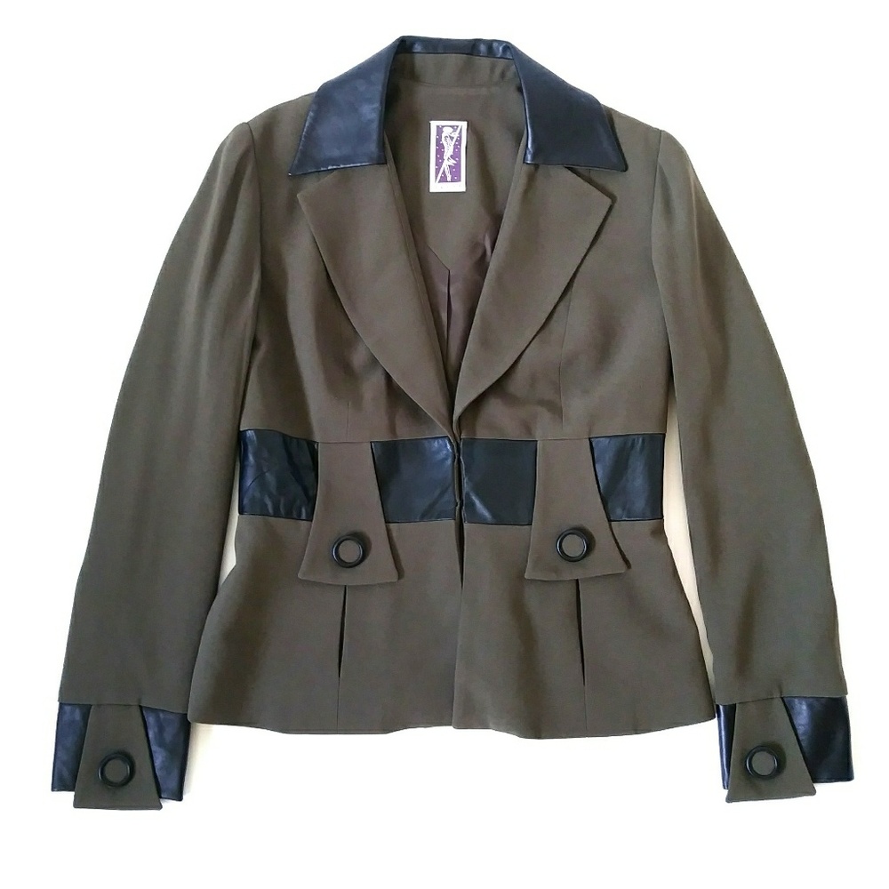SOLD!! ZELDA Military Blazer Jacket Leather Olive - Picture 1 of 7